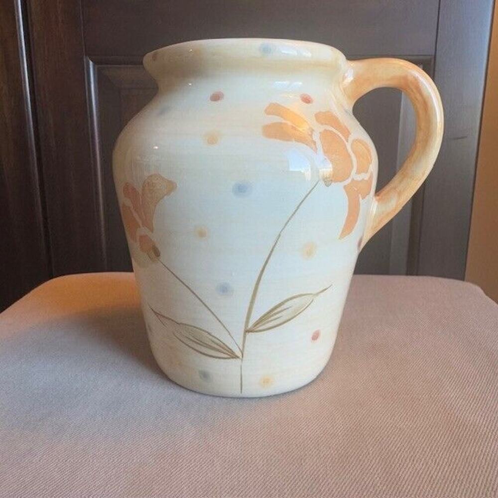 Ceramic Pitcher White Decorative Hand Painted Floral Pattern‎ Made in PORTUGAL